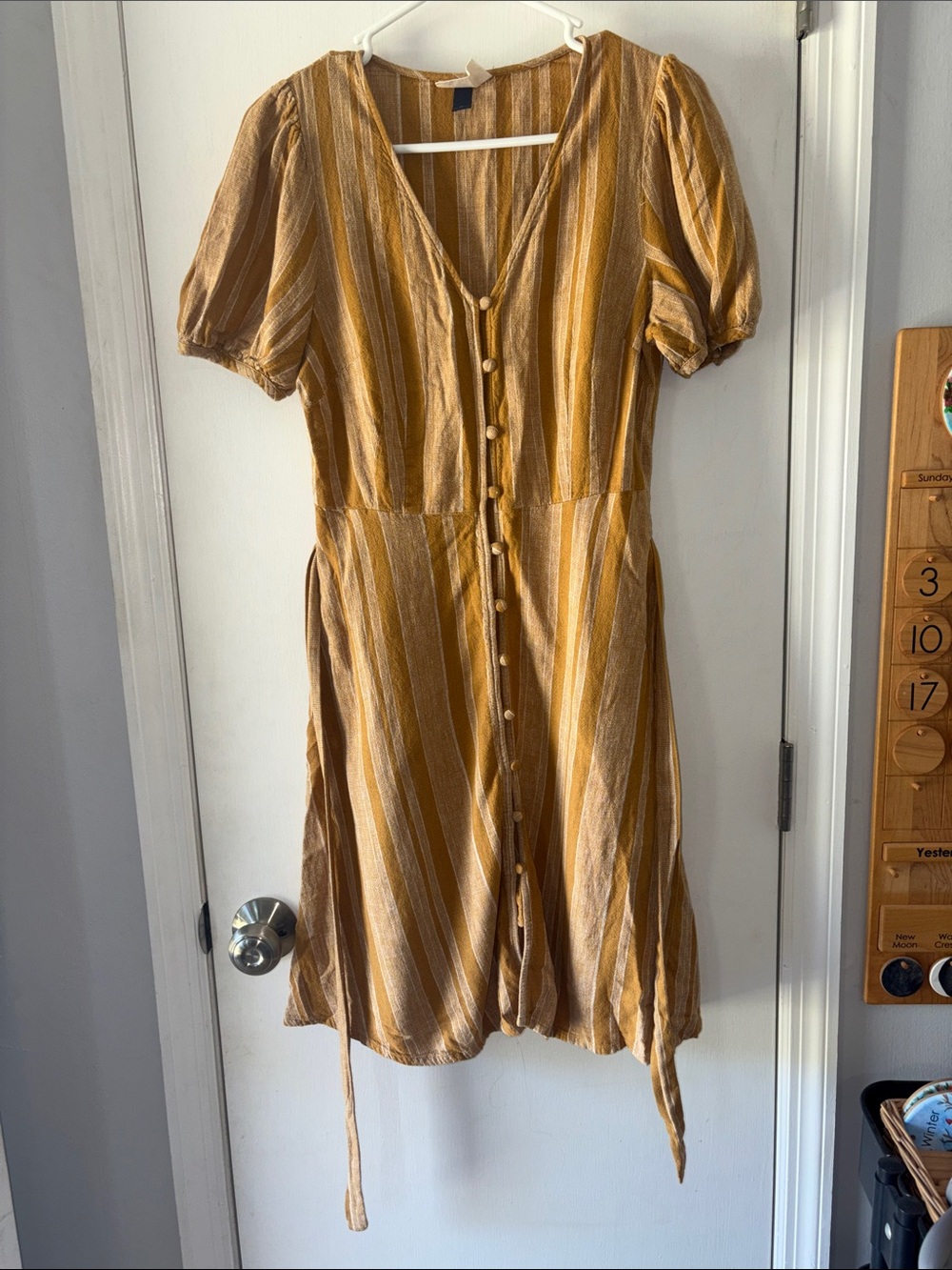 Universal Thread Mustard Striped Button-Front Mini Dress